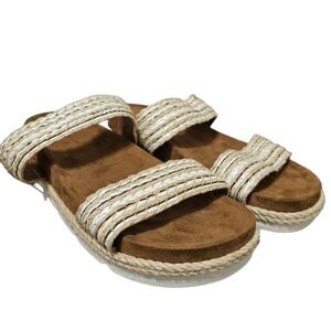 Time And Tru Women's Raffia Two Band Slide Sandals NWOT